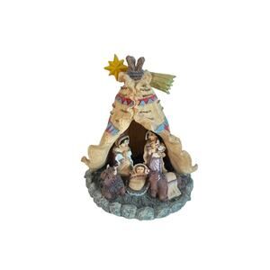 Vintage 2000s Native American Nativity Figurine 6" Holy Family in Teepee